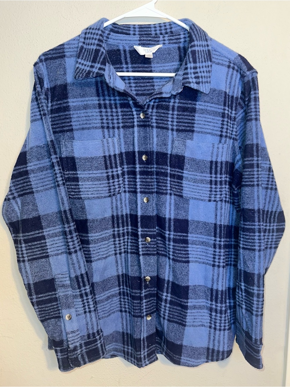 Time and Tru Blue Plaid Flannel Shirt